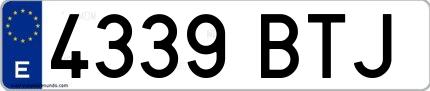 Ejemplo de matrícula de coche ordinaria 4339 BTJ