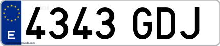 Ejemplo de matrícula de coche ordinaria 4343 GDJ