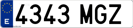 Ejemplo de matrícula de coche ordinaria 4343 MGZ