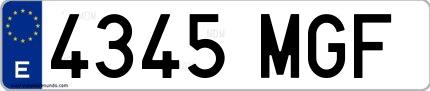 Ejemplo de matrícula española 4345 MGF