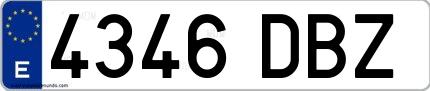 Ejemplo de matrícula de coche ordinaria 4346 DBZ