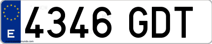Ejemplo de matrícula de coche ordinaria 4346 GDT