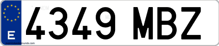 Ejemplo de matrícula de coche ordinaria 4349 MBZ