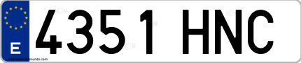 Ejemplo de matrícula de coche ordinaria 4351 HNC
