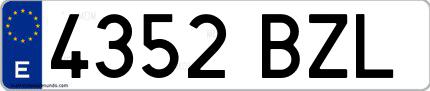 Ejemplo de matrícula española 4352 BZL