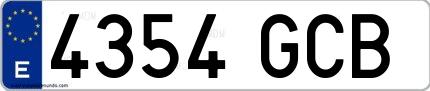 Ejemplo de matrícula española 4354 GCB