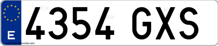 Ejemplo de matrícula de coche ordinaria 4354 GXS