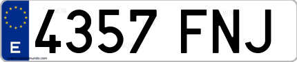 Ejemplo de matrícula de coche ordinaria 4357 FNJ