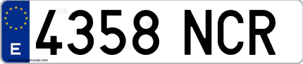 Ejemplo de matrícula de coche ordinaria 4358 NCR