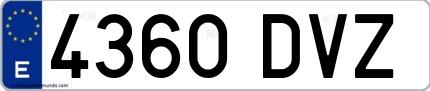 Ejemplo de matrícula española 4360 DVZ