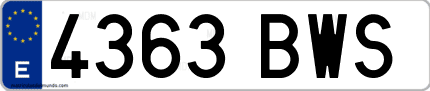 Ejemplo de matrícula de coche ordinaria 4363 BWS