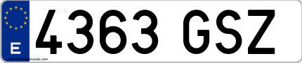 Ejemplo de matrícula de coche ordinaria 4363 GSZ