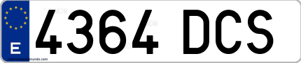 Ejemplo de matrícula de coche ordinaria 4364 DCS
