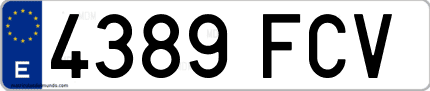 Ejemplo de matrícula de coche ordinaria 4389 FCV