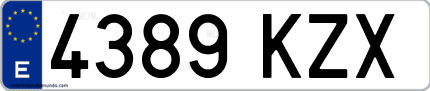Ejemplo de matrícula de coche ordinaria 4389 KZX