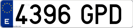 Ejemplo de matrícula de coche ordinaria 4396 GPD