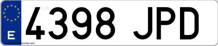 Ejemplo de matrícula española 4398 JPD