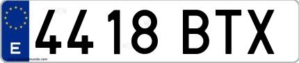 Ejemplo de matrícula española 4418 BTX