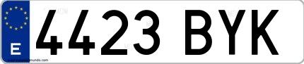 Ejemplo de matrícula española 4423 BYK