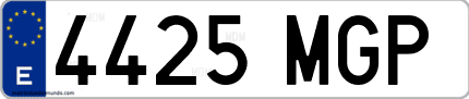Ejemplo de matrícula de coche ordinaria 4425 MGP