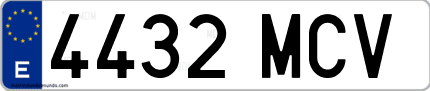 Ejemplo de matrícula de coche ordinaria 4432 MCV