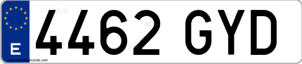 Ejemplo de matrícula de coche ordinaria 4462 GYD