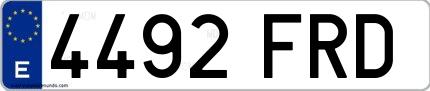 Ejemplo de matrícula española 4492 FRD