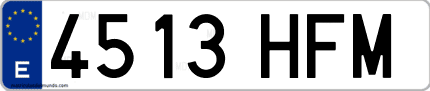 Ejemplo de matrícula de coche ordinaria 4513 HFM