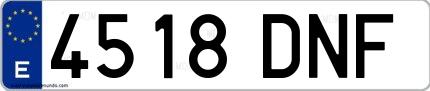 Ejemplo de matrícula española 4518 DNF