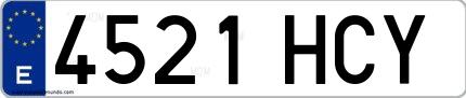 Ejemplo de matrícula de coche ordinaria 4521 HCY
