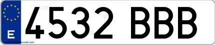 Ejemplo de matrícula española 4532 BBB