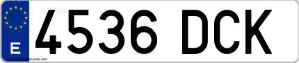 Ejemplo de matrícula española 4536 DCK