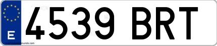 Ejemplo de matrícula española 4539 BRT