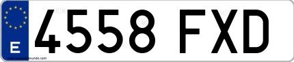 Ejemplo de matrícula española 4558 FXD
