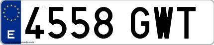 Ejemplo de matrícula española 4558 GWT