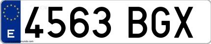 Ejemplo de matrícula española 4563 BGX