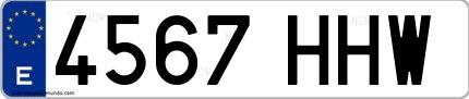 Ejemplo de matrícula española 4567 HHW