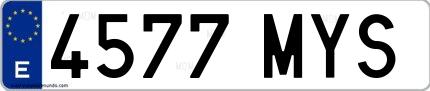 Ejemplo de matrícula española 4577 MYS