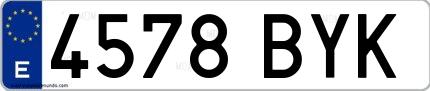Ejemplo de matrícula española 4578 BYK