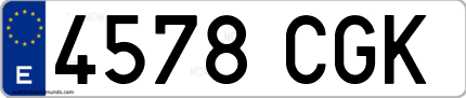 Ejemplo de matrícula de coche ordinaria 4578 CGK