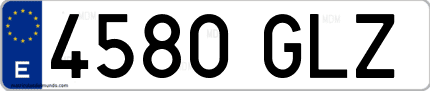 Ejemplo de matrícula de coche ordinaria 4580 GLZ