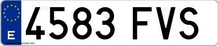 Ejemplo de matrícula española 4583 FVS