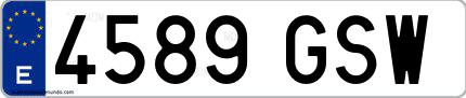 Ejemplo de matrícula española 4589 GSW