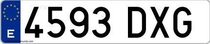 Ejemplo de matrícula española 4593 DXG