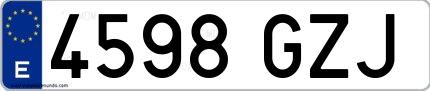 Ejemplo de matrícula española 4598 GZJ