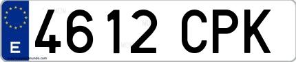 Ejemplo de matrícula española 4612 CPK