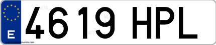 Ejemplo de matrícula de coche ordinaria 4619 HPL