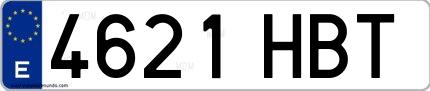 Ejemplo de matrícula española 4621 HBT
