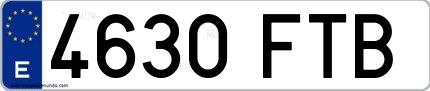 Ejemplo de matrícula española 4630 FTB