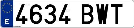 Ejemplo de matrícula española 4634 BWT
